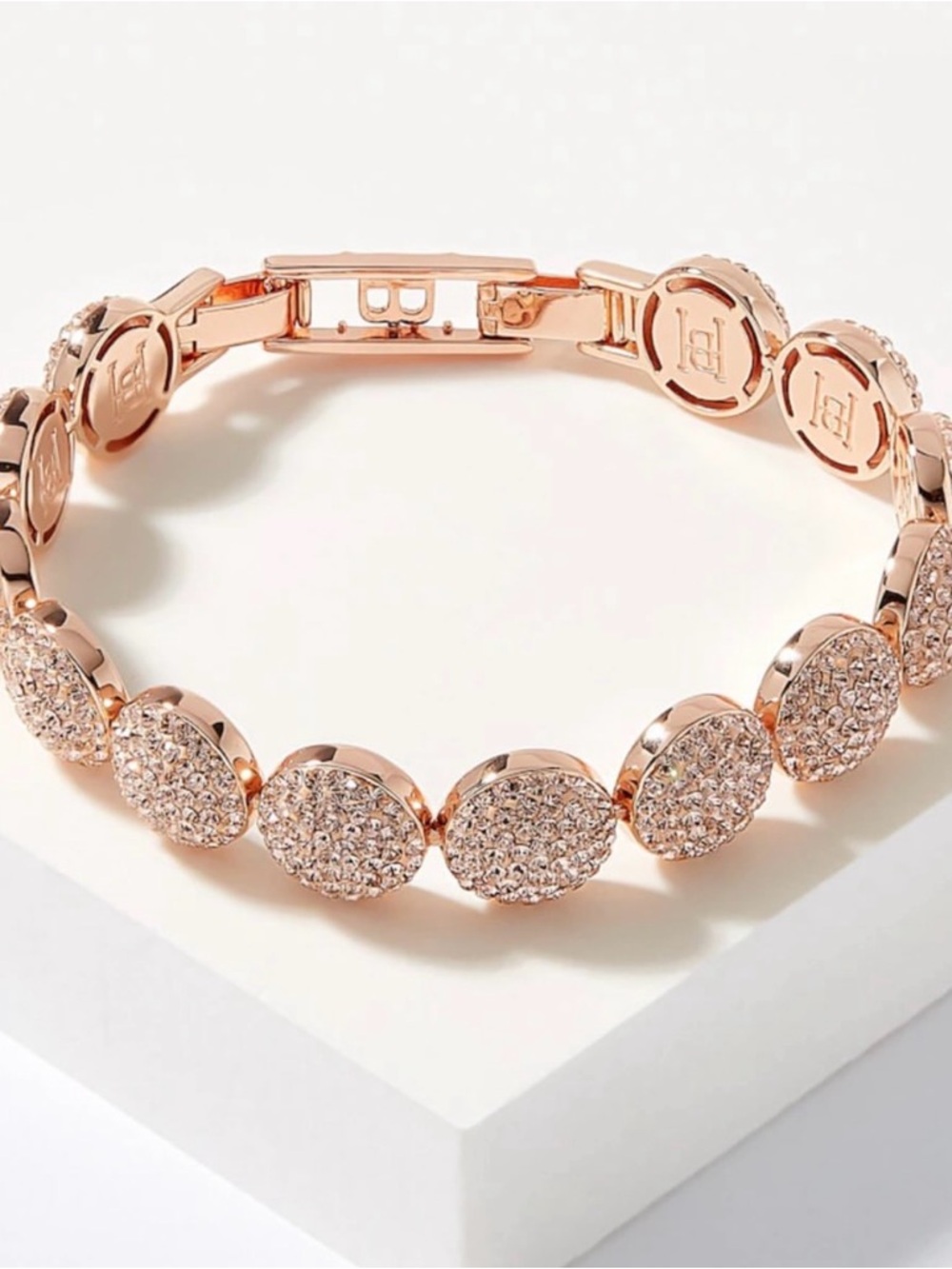 Rose Gold Pavé Disc Bracelet - Elegant Women's Jewelry